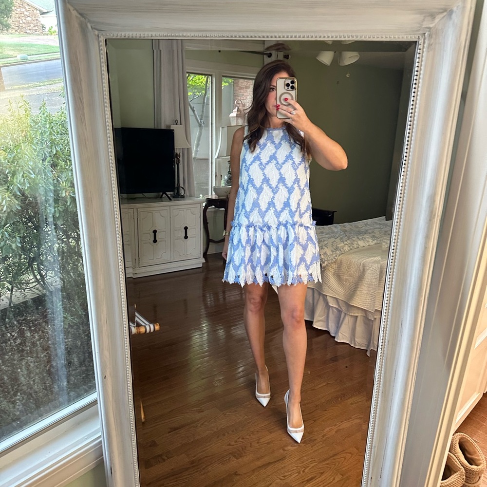 Just Me Blue and White Chevron Mini Dress
